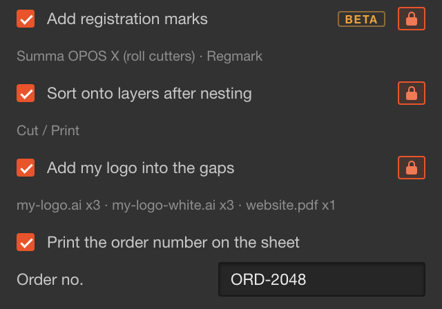 Finishing sections locked, each folded into one line