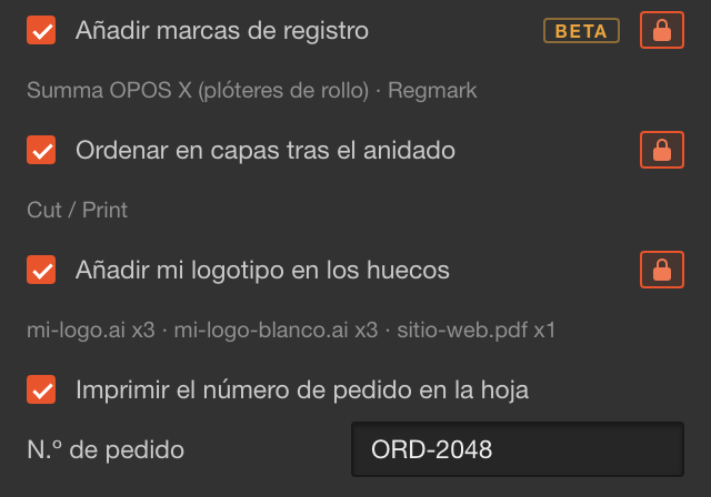 Secciones de acabado bloqueadas, cada una plegada en una línea