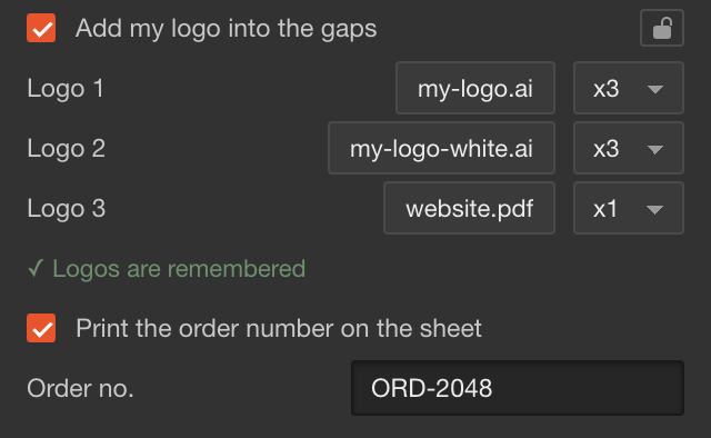 Three logos with their number of copies, then the order number