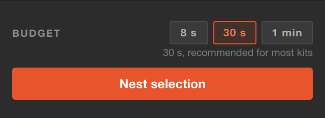 Durations 8 s, 30 s and 1 min, then the Nest selection button