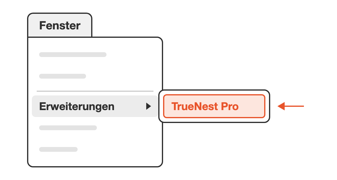 Illustrator-Menü Fenster > Erweiterungen mit TrueNest Pro