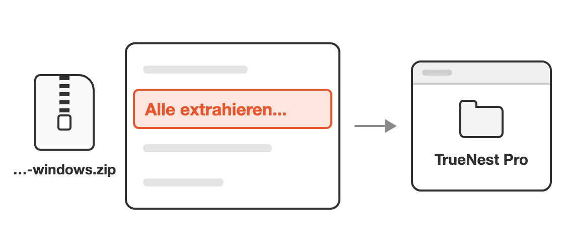 Rechtsklickmenü der -windows.zip-Datei mit Alle extrahieren