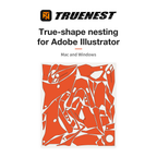 TrueNest Pro: true-shape nesting for Adobe Illustrator on Mac and Windows, above a sheet of nested decal pieces